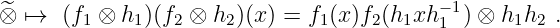 ^⊗ ↦→   (f1 ⊗ h1 )(f2 ⊗ h2)(x) = f1(x)f2(h1xh −1) ⊗ h1h2 .
                                          1

