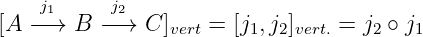    j1     j2
[A − →  B −→  C ]vert = [j1,j2]vert.= j2 ∘ j1
