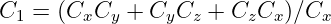 C  = (C  C  + C  C  + C C  )∕C
 1      x y     y z    z  x    x
