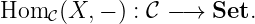 Hom   (X, − ) : 𝒞 − → Set.
     𝒞
