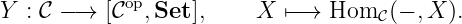 Y  : 𝒞 − → [𝒞op,Set ],    X  ↦−→  Hom   (− ,X ).
                                     𝒞
