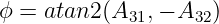 ϕ = atan2 (A31,− A32)
