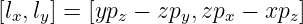 [lx,ly] = [ypz − zpy,zpx − xpz ]
