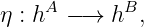      A      B
η : h  −→  h  ,
