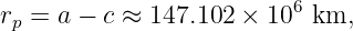 rp = a − c ≈ 147.102 × 106 km,
